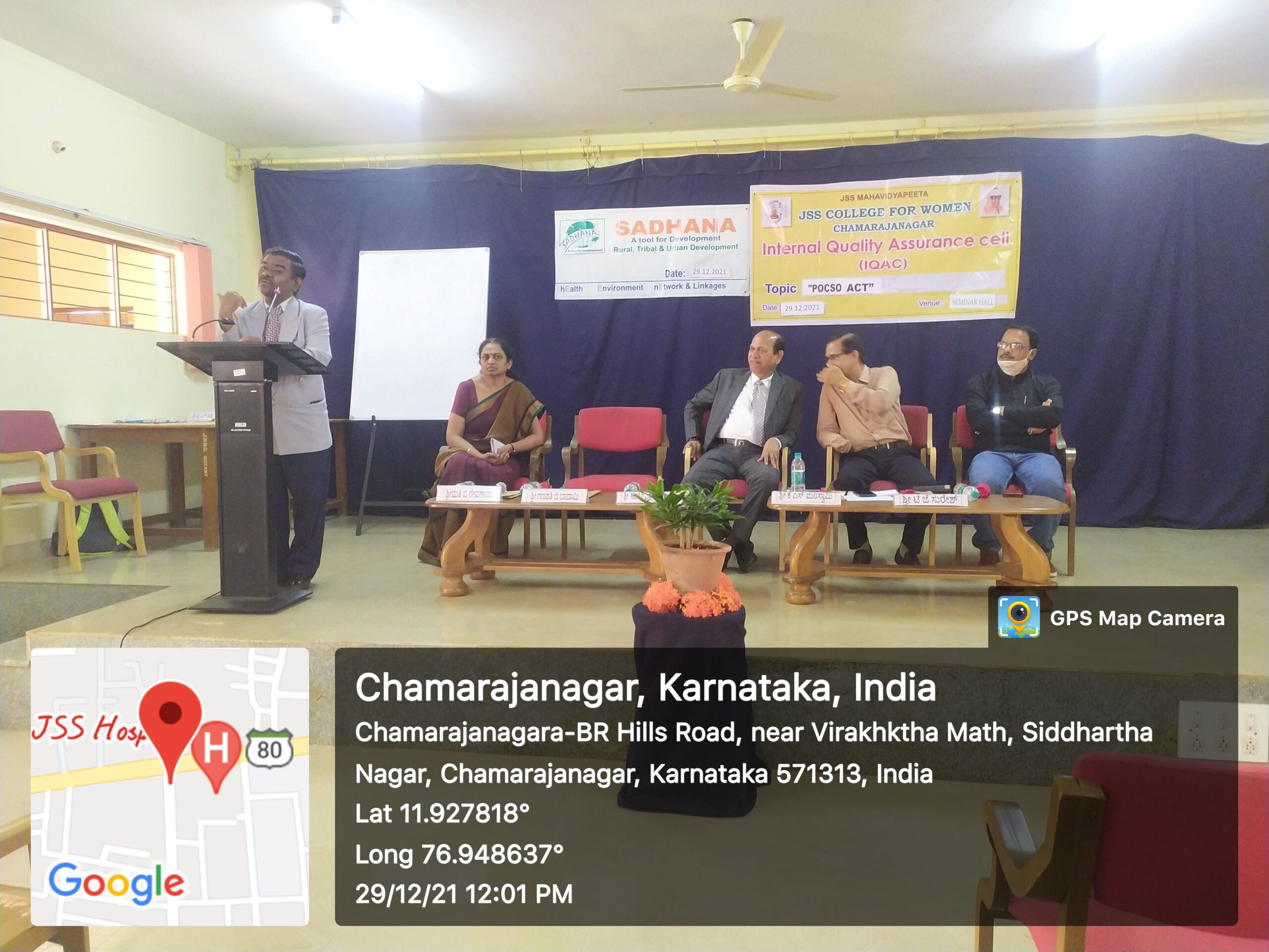 Special Lecture Programme on “POCSO ACT ” organized by IQAC in association with Sadhana NGO Cgamarajanagar. Resource Person Sri Sahashiva S. Sulthanpuri Honourable Chief President and District Judge, District Legal Services Authority, Chamarajanagar District.